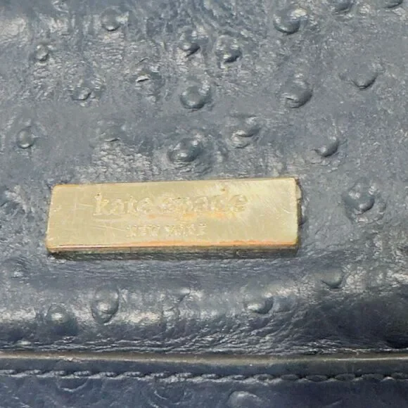 KATE SPADE Navy Blue Large Ostrich Embossed Leather Tote Bag Purse EUC